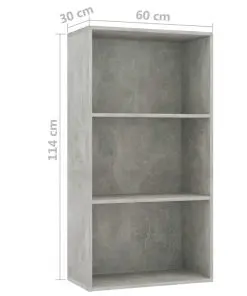 vidaXL 3-Tier Book Cabinet Concrete Grey 60x30x114 cm Chipboard