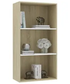 vidaXL 3-Tier Book Cabinet White and Sonoma Oak 60x30x114 cm Chipboard