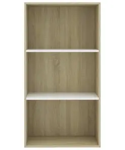 vidaXL 3-Tier Book Cabinet White and Sonoma Oak 60x30x114 cm Chipboard