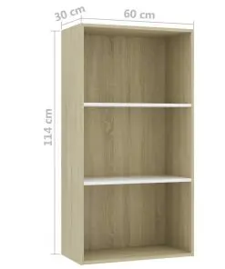 vidaXL 3-Tier Book Cabinet White and Sonoma Oak 60x30x114 cm Chipboard