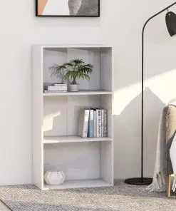 vidaXL 3-Tier Book Cabinet High Gloss White 60x30x114 cm Chipboard