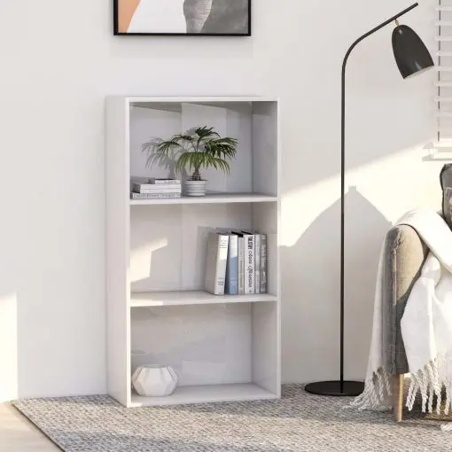 vidaXL 3-Tier Book Cabinet High Gloss White 60x30x114 cm Chipboard