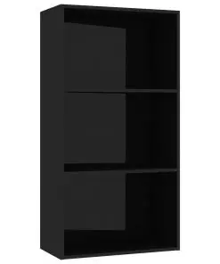 vidaXL 3-Tier Book Cabinet High Gloss Black 60x30x114 cm Chipboard