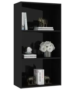 vidaXL 3-Tier Book Cabinet High Gloss Black 60x30x114 cm Chipboard