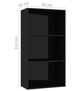 vidaXL 3-Tier Book Cabinet High Gloss Black 60x30x114 cm Chipboard