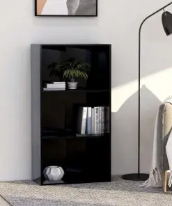 vidaXL 3-Tier Book Cabinet High Gloss Black 60x30x114 cm Chipboard