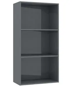 vidaXL 3-Tier Book Cabinet High Gloss Grey 60x30x114 cm Chipboard