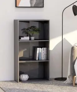 vidaXL 3-Tier Book Cabinet High Gloss Grey 60x30x114 cm Chipboard