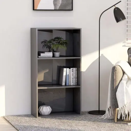 vidaXL 3-Tier Book Cabinet High Gloss Grey 60x30x114 cm Chipboard