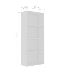 vidaXL 4-Tier Book Cabinet White 60x30x151.5 cm Chipboard