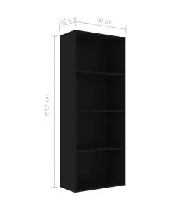 vidaXL 4-Tier Book Cabinet Black 60x30x151.5 cm Chipboard