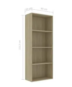 vidaXL 4-Tier Book Cabinet Sonoma Oak 60x30x151.5 cm Chipboard
