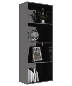 vidaXL 4-Tier Book Cabinet High Gloss Grey 60x30x151.5 cm Chipboard