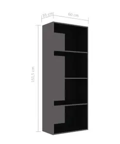 vidaXL 4-Tier Book Cabinet High Gloss Grey 60x30x151.5 cm Chipboard
