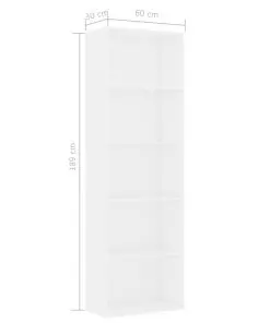 vidaXL 5-Tier Book Cabinet White 60x30x189 cm Chipboard