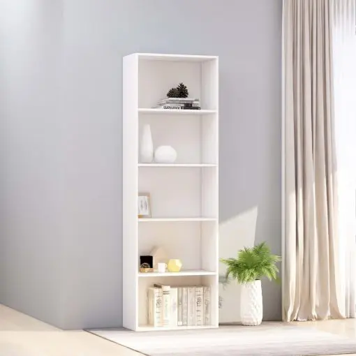 vidaXL 5-Tier Book Cabinet White 60x30x189 cm Chipboard
