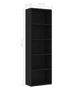 vidaXL 5-Tier Book Cabinet Black 60x30x189 cm Chipboard