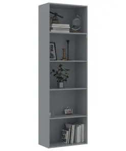 vidaXL 5-Tier Book Cabinet Grey 60x30x189 cm Chipboard