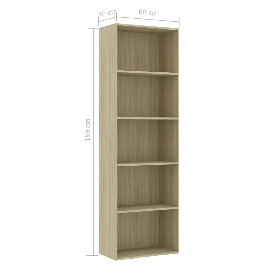 vidaXL 5-Tier Book Cabinet Sonoma Oak 60x30x189 cm Chipboard