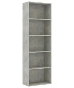vidaXL 5-Tier Book Cabinet Concrete Grey 60x30x189 cm Chipboard