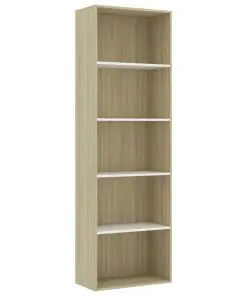 vidaXL 5-Tier Book Cabinet White and Sonoma Oak 60x30x189 cm Chipboard