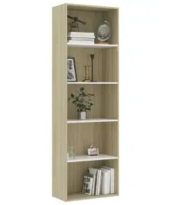 vidaXL 5-Tier Book Cabinet White and Sonoma Oak 60x30x189 cm Chipboard