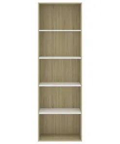 vidaXL 5-Tier Book Cabinet White and Sonoma Oak 60x30x189 cm Chipboard