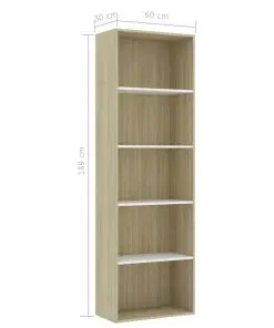 vidaXL 5-Tier Book Cabinet White and Sonoma Oak 60x30x189 cm Chipboard