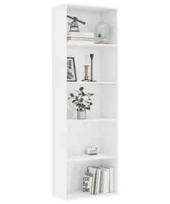 vidaXL 5-Tier Book Cabinet High Gloss White 60x30x189 cm Chipboard