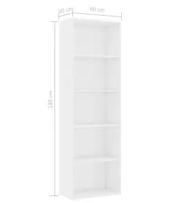 vidaXL 5-Tier Book Cabinet High Gloss White 60x30x189 cm Chipboard