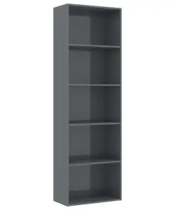 vidaXL 5-Tier Book Cabinet High Gloss Grey 60x30x189 cm Chipboard