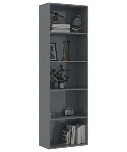 vidaXL 5-Tier Book Cabinet High Gloss Grey 60x30x189 cm Chipboard