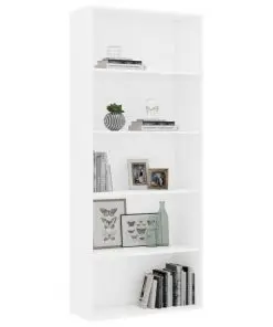 vidaXL 5-Tier Book Cabinet White 80x30x189 cm Chipboard