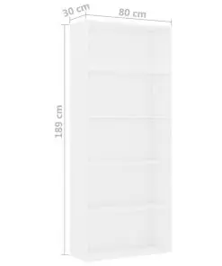 vidaXL 5-Tier Book Cabinet White 80x30x189 cm Chipboard