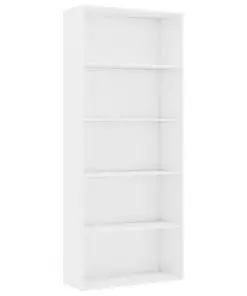 vidaXL 5-Tier Book Cabinet High Gloss White 80x30x189 cm Chipboard