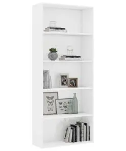 vidaXL 5-Tier Book Cabinet High Gloss White 80x30x189 cm Chipboard