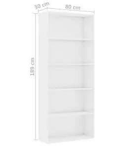 vidaXL 5-Tier Book Cabinet High Gloss White 80x30x189 cm Chipboard