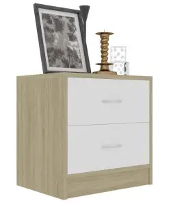 vidaXL Bedside Cabinets 2 pcs White and Sonoma Oak 40x30x40 cm Chipboard