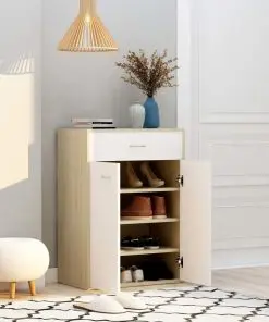 vidaXL Shoe Cabinet White and Sonoma Oak 60x35x84 cm Chipboard