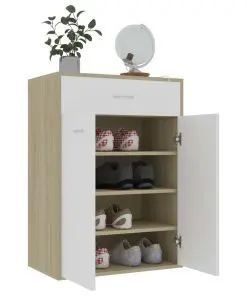 vidaXL Shoe Cabinet White and Sonoma Oak 60x35x84 cm Chipboard