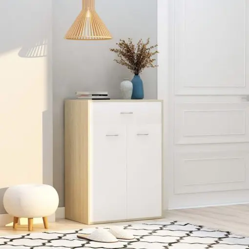 vidaXL Shoe Cabinet White and Sonoma Oak 60x35x84 cm Chipboard