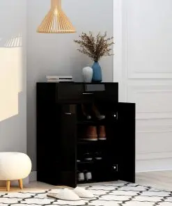 vidaXL Shoe Cabinet High Gloss Black 60x35x84 cm Chipboard