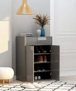 vidaXL Shoe Cabinet High Gloss Grey 60x35x84 cm Chipboard