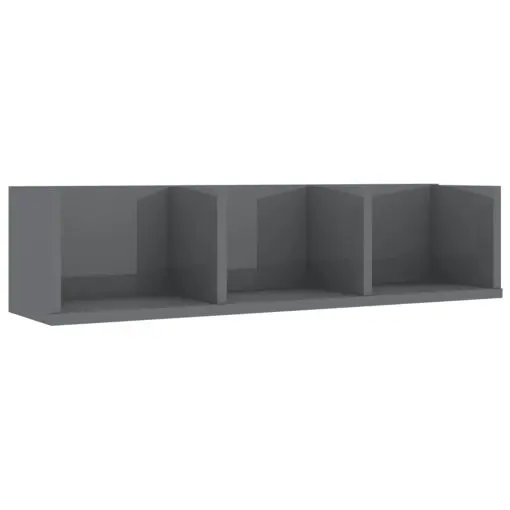 vidaXL CD Wall Shelf High Gloss Grey 75x18x18 cm Chipboard