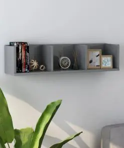 vidaXL CD Wall Shelf High Gloss Grey 75x18x18 cm Chipboard