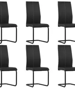 vidaXL Cantilever Dining Chairs 6 pcs Black Faux Leather