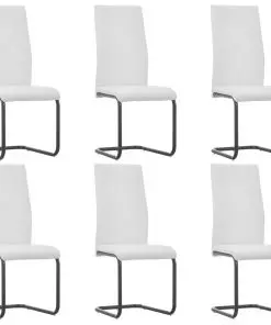 vidaXL Cantilever Dining Chairs 6 pcs White Faux Leather