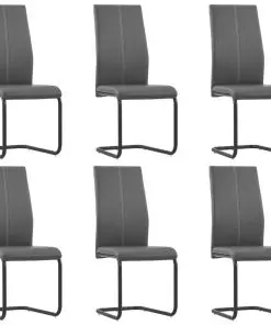 vidaXL Cantilever Dining Chairs 6 pcs Grey Faux Leather
