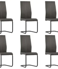 vidaXL Cantilever Dining Chairs 6 pcs Brown Faux Leather