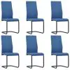 vidaXL Cantilever Dining Chairs 6 pcs Blue Faux Leather vidaXL Cantilever Dining Chairs 6 pcs Blue Faux Leather